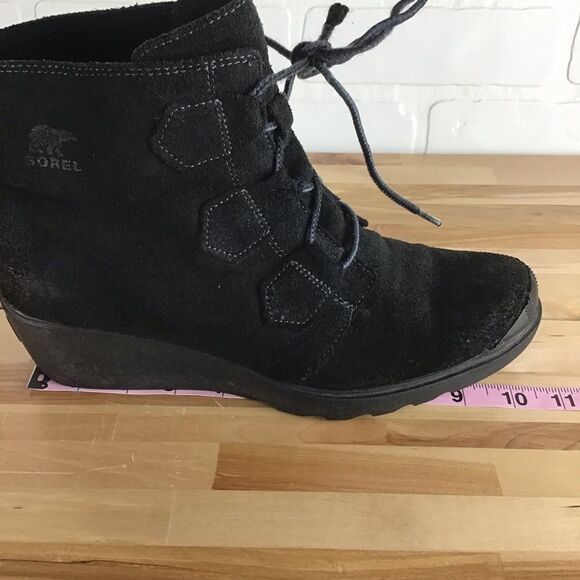 SOREL heeled suede leather boots size 10 platform wedges Normcore Gorpcore - Picture 13 of 16